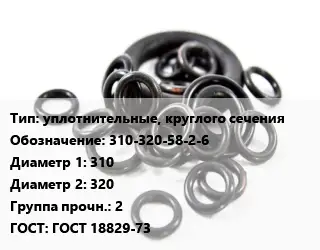 Кольцо РТИ уплотнительные, круглого сечения 310-320-58-2-6 D=310х320 Прочность:2 ГОСТ: ГОСТ 18829-73